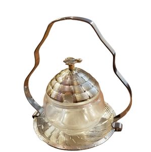 Dainty Glass and Silver Lidded Container with Large Handle